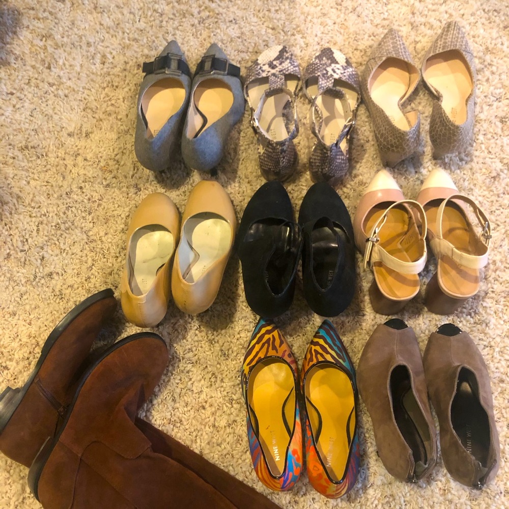 Various size 5 Nine West shoes heels and boots perfect condition new- light use